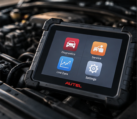 Autel diagnostic tablet reading live vehicle data