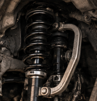 Upgraded coilover suspension installed on a vehicle